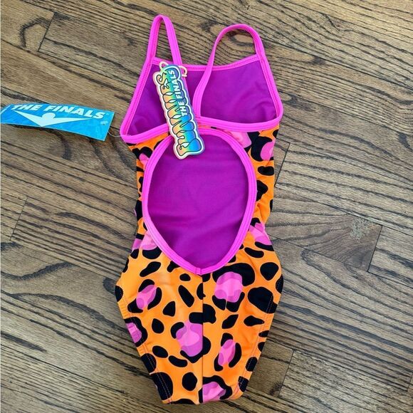 NWT New THE FINALS Funnies Racing Swimsuit Orange Hot Pink 20 4t - Picture 4 of 5